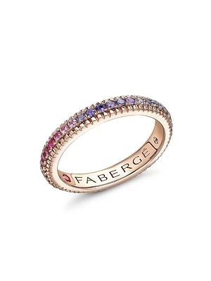 Colors of Love Rose Gold Rainbow Multicolored Gemstone Fluted Eternity Ring