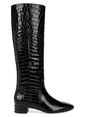 Cecile Croc-Embossed Leather Boots