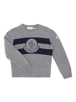 Little Boy's & Crew Neck Wool Logo Sweater