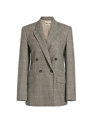 Plaid Wool-Blend Double-Breasted Blazer