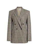 Plaid Wool-Blend Double-Breasted Blazer