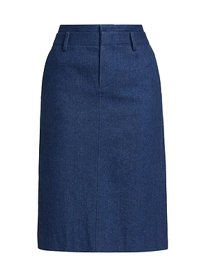 Cotton Denim Pencil Midi-Skirt