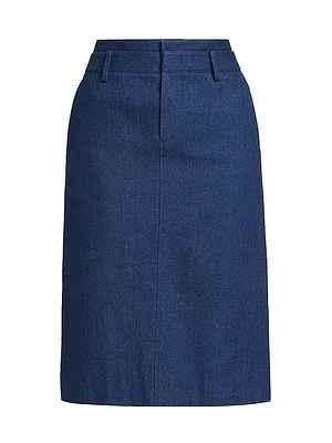 Cotton Denim Pencil Midi-Skirt