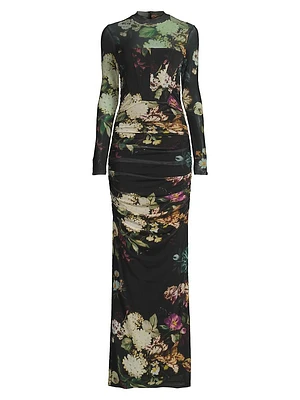 Lexington Floral Mesh Long-Sleeve Gown