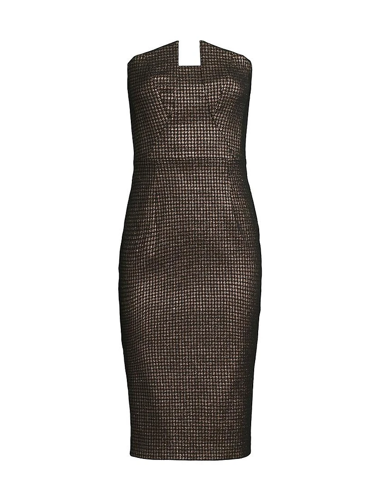 Lena Houndstooth Strapless Midi-Dress