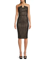 Lena Houndstooth Strapless Midi-Dress