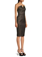 Lena Houndstooth Strapless Midi-Dress