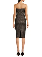 Lena Houndstooth Strapless Midi-Dress