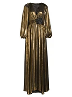 Darya Metallic Lamé Balloon-Sleeve Gown