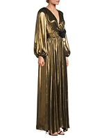 Darya Metallic Lamé Balloon-Sleeve Gown