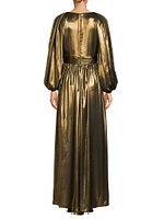 Darya Metallic Lamé Balloon-Sleeve Gown