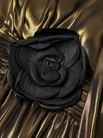 Darya Metallic Lamé Balloon-Sleeve Gown