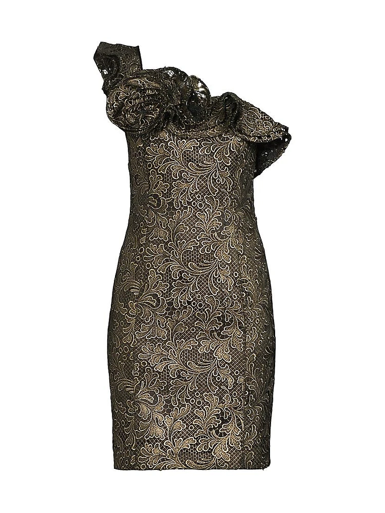 Taja Metallic Lace One-Shoulder Minidress