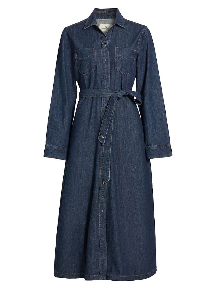 Denim Long-Sleeve Midi-Shirtdress