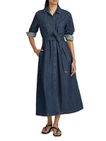 Denim Long-Sleeve Midi-Shirtdress