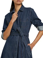 Denim Long-Sleeve Midi-Shirtdress