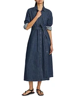 Denim Long-Sleeve Midi-Shirtdress