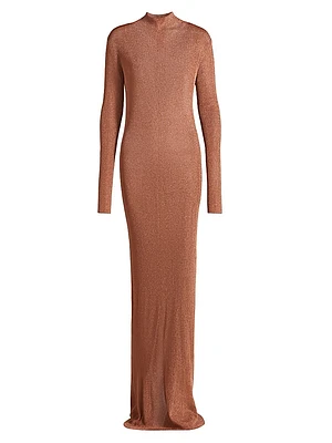 Metallic Stretch Mock Turtleneck Gown