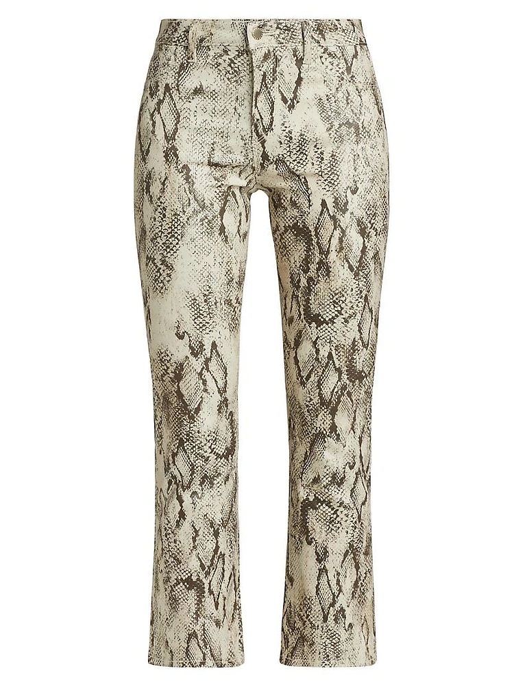 Tati Snake-Print Boot-Cut Crop Jeans