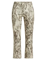 Tati Snake-Print Boot-Cut Crop Jeans