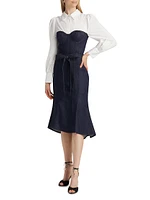Denim Poplin Bustier Midi-Dress