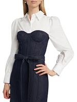 Denim Poplin Bustier Midi-Dress