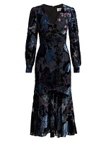 Velvet Burnout V-Neck Midi-Dress