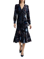 Velvet Burnout V-Neck Midi-Dress