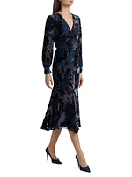 Velvet Burnout V-Neck Midi-Dress