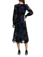 Velvet Burnout V-Neck Midi-Dress