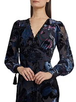 Velvet Burnout V-Neck Midi-Dress