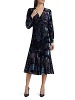 Velvet Burnout V-Neck Midi-Dress