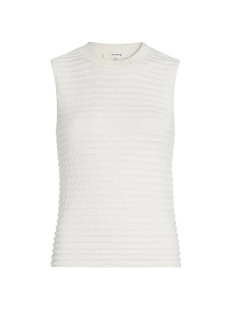 Smocked Silk-Cotton Crewneck Tank