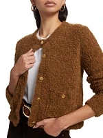 Alpaca-Wool Knit Patch-Pocket Cardigan