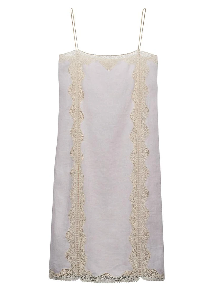 Embroidered Lace-Trimmed Linen Dress