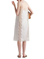 Embroidered Lace-Trimmed Linen Dress