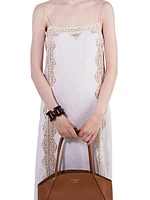 Embroidered Lace-Trimmed Linen Dress