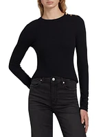 Button-Shoulder Crewneck Sweater