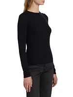 Button-Shoulder Crewneck Sweater