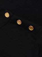 Button-Shoulder Crewneck Sweater