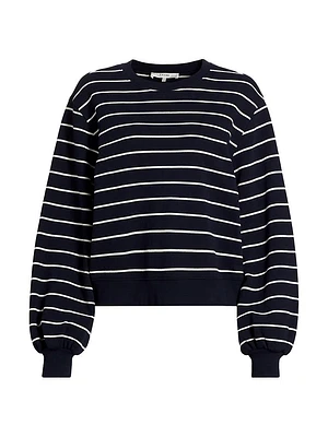 Stripe Blouson-Sleeve Sweater