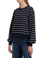 Stripe Blouson-Sleeve Sweater