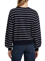 Stripe Blouson-Sleeve Sweater