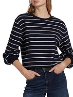 Stripe Blouson-Sleeve Sweater