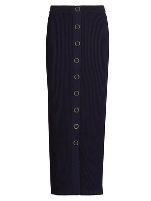 Gianna Rib-Knit Snap Maxi Skirt