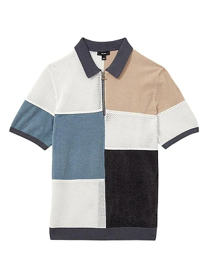 Arty Paneled Knit Short-Sleeve Polo Sweater