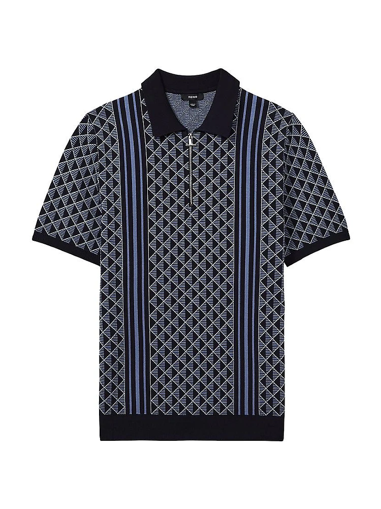 Sanderson Geometric Knit Short-Sleeve Polo Sweater