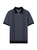 Sanderson Geometric Knit Short-Sleeve Polo Sweater