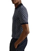 Sanderson Geometric Knit Short-Sleeve Polo Sweater