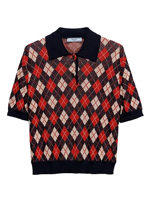 Argyle Knit Cotton Polo Shirt